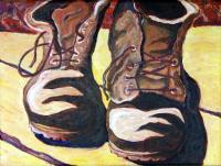 Work Boots - Acrylic On Canvas Paintings - By Karen Williams, Expresionism Painting Artist