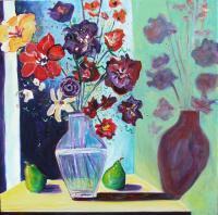 Flowers - Pears With Vase - Acrylic On Canvas