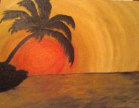 Sunset At The Beach - Acrylics Paintings - By Elizabeth Fisbhack, Surrealism Painting Artist