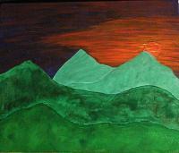 Landscape - Mountain Peaks And Purple Skies - Acrylics