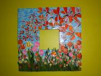 Flowers Meet Butterflies - Mosaic Glasswork - By Haley Alcock, Direct Method Mosaics Glasswork Artist