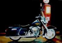 Harley Davidson And Mobilgas - Oils Paintings - By David Watson, New Movement Painting Artist