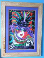 Andrea Mistretta 2012 Mardi Gras Poster Matted  Framed  71 - Wood Woodwork - By Larry Niekamp, Framing Woodwork Artist