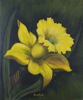 Yellow Daffodil - Oil Paintings - By Sunanta Deangdeelert, Flower Painting Artist