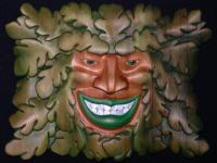 Smiling Greenman - Western Red Cedar Woodwork - By Shane Tweten, Mythological Woodwork Artist