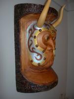 Viking Mask - Red Alder Sculptures - By Shane Tweten, Historical Sculpture Artist