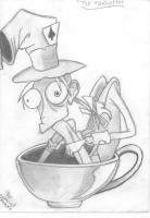 Hatter In A Cup - Pencil  Paper Drawings - By Dyamond Denmark, Black  White Drawing Artist