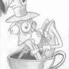 Hatter In A Cup - Pencil  Paper Drawings - By Dyamond Denmark, Black  White Drawing Artist