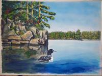 Lone Loon - Watercolor Paintings - By Robert Darcy, Realism Painting Artist