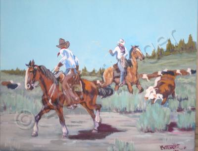 Western Americana - Cow Ponies - Acrylic On Canvas