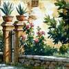 Italian Courtyard Gate - Watercolor And Ink Paintings - By Pat Graham, Line Drawing Painting Artist