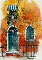 Venice Door - Watercolor And Ink Paintings - By Pat Graham, Line Drawing Painting Artist