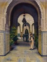 At The Mosque - Watercolor Paintings - By Pat Graham, Realism Painting Artist