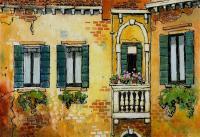 Ink With Wc Wash - A Balcony In Venice - Watercolor And Ink