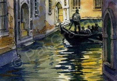 Ink With Wc Wash - Venice Gondola - Watercolor And Ink