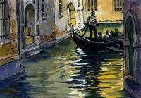 Venice Gondola - Watercolor And Ink Paintings - By Pat Graham, Line Drawing Painting Artist