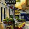 Venice Pizzeria - Watercolor And Ink Paintings - By Pat Graham, Line Drawing Painting Artist