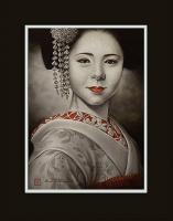 Mamehana Gion Mystique - Conte Crayon Drawings - By Pat Graham, Realism Drawing Artist