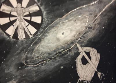 School Work - Vitrubian Space Dart - Acrylics Pencil  Paper