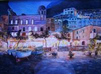 Positano By Night - Acrylic On Canvas Paintings - By Rolando Lambiase, Impressionism Painting Artist