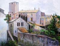 Corner In Viterbo - Acrylic On Board Paintings - By Rolando Lambiase, Impressionism Painting Artist