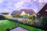 British Back Garden - Acrylic On Canvas Paintings - By Rolando Lambiase, Realism Painting Artist