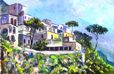 Seascape - Houses In Positano - Acrylic On Ceramic Tile