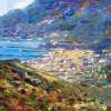 Sea Town With Mountains - Acrylic On Canvas Paintings - By Rolando Lambiase, Impressionism Painting Artist
