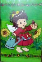 Cute Angel On Garden - Enamel Painting Glasswork - By R Shankari Saravana Kumar, Reverse Glass Painting Glasswork Artist