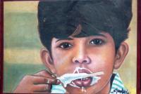 Boy Eating Icecream - Water Colour Paintings - By R Shankari Saravana Kumar, Water Colour On Board Painting Artist