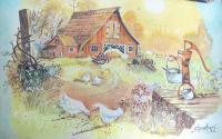 Water Colour Painting - Beautiful Farm House - Water Colour