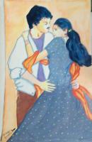 Lovers - Water Colour Paintings - By R Shankari Saravana Kumar, Water Colour On Snow White Boa Painting Artist