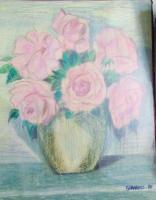 Roses Flower Vase - Oil Pastel Paintings - By R Shankari Saravana Kumar, Oil Pastel Painting Artist