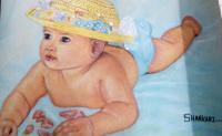 Beautiful Baby - Water Colour Paintings - By R Shankari Saravana Kumar, Water Colour On Handmade Sheet Painting Artist