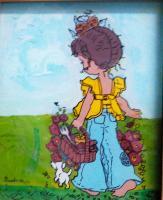 Girl With Basket - Enamel Painting Paintings - By R Shankari Saravana Kumar, Reverse Glass Painting Painting Artist