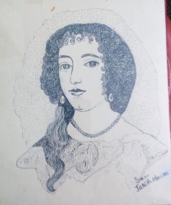 Realism - Lady With Pearl Garland - Pen Dot Work