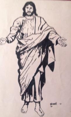 Indian Ink Work - Jesus - Black Indian Ink And Pen