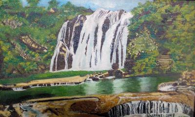 Original Art Work - Water Falls - Enamel Painting