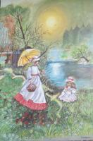 Girls In Garden - Water Colour Paintings - By R Shankari Saravana Kumar, Water Colour On Snow White Boa Painting Artist