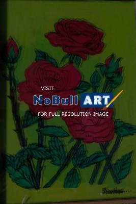 Reverse Glass Painting - Red Roses And Buds - Enamel Painting