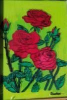 Red Roses And Buds - Enamel Painting Glasswork - By R Shankari Saravana Kumar, Reverse Glass Painting Glasswork Artist