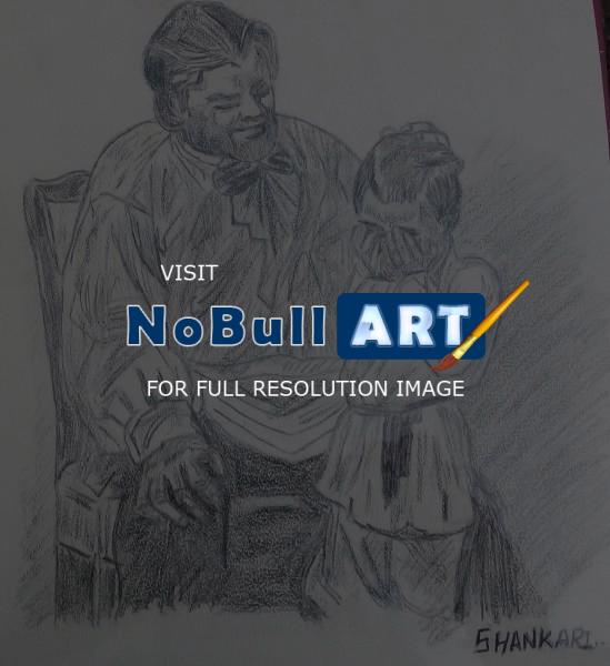 Original Art Work - Grandpa With Grandson - Charcoal Pencil