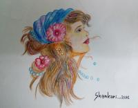 Beauty - Water Colour Pencil Paintings - By R Shankari Saravana Kumar, Black Indian Ink Painting Painting Artist
