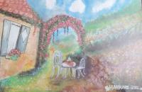 Landscape Painting Of House With Garden - Water Colour Paintings - By R Shankari Saravana Kumar, Water Colour On Board Painting Artist