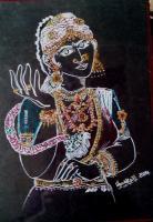 Tamilnadu Bride With Jewels - Black Sheet Work With Glitteri Paintings - By R Shankari Saravana Kumar, Outline Drawing In Black Sheet Painting Artist