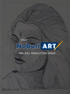 Indian Ink Line Art - Lady Face - Black Pen Line Art