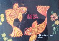 Fenghsui Lucky Fishes - Water Colour Paintings - By R Shankari Saravana Kumar, Water Color On Black Sheet Painting Artist