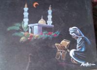 Worship In Mosque - Water Colour Paintings - By R Shankari Saravana Kumar, Water Color On Black Sheet Painting Artist