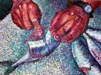Fisherman Hands - Oil On Canvas Paintings - By Ruby Chacon, Portrait Painting Artist