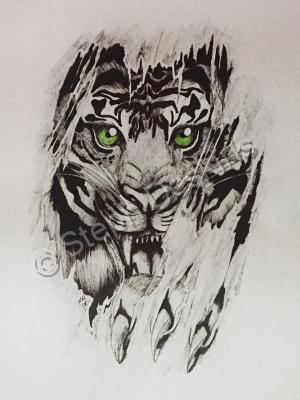 Animals - Tiger Attack - Pencil  Paper